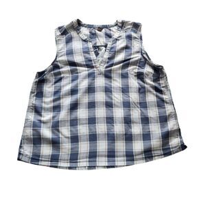 Eddie Bauer Plaid Sleeveless Split-Neck Top Size L